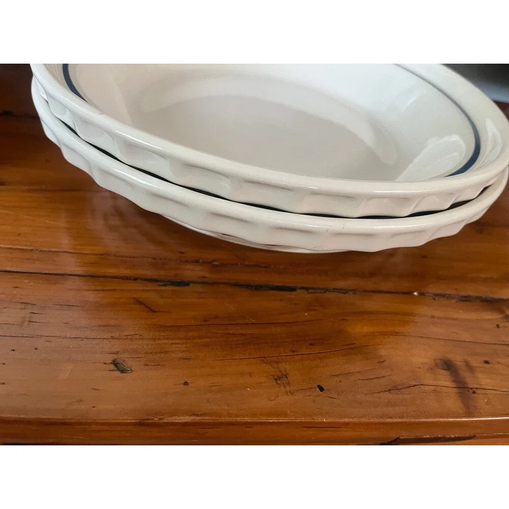 Set of 2 Longaberger Pottery Woven Traditions Classic Blue Pie Plate Dish